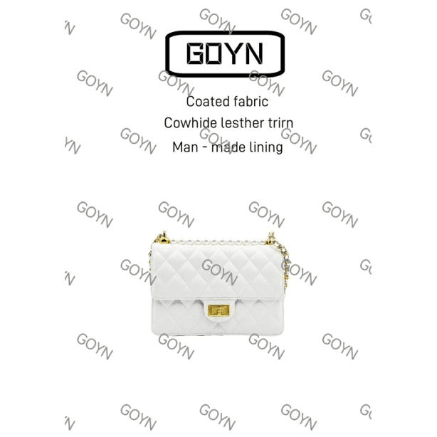 GOYN手工真皮女包白色珍珠链条10511