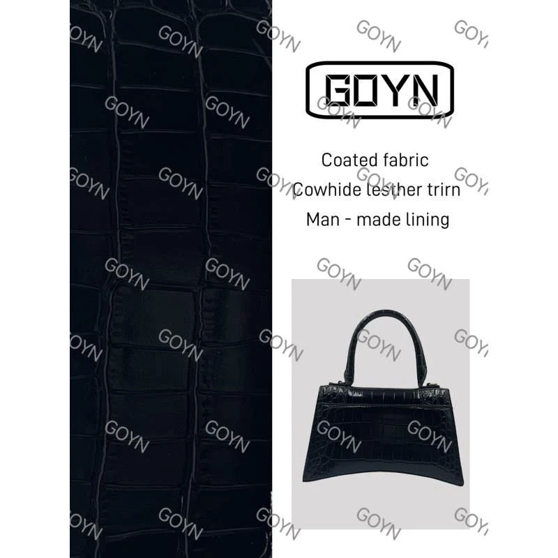 GOYN手工真皮女包黑色金扣梯形0161大号