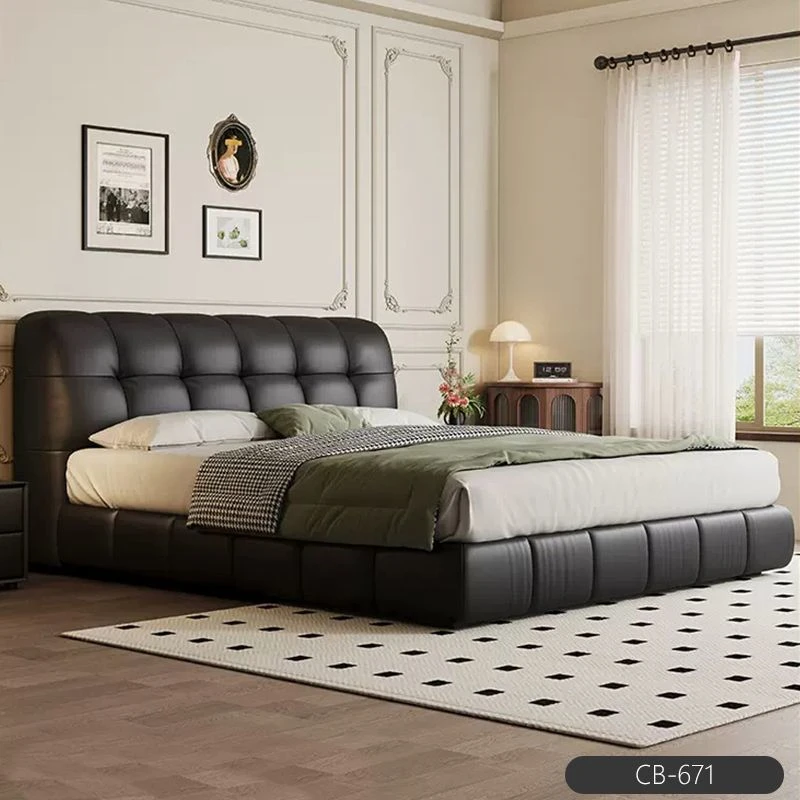 双人床轻奢加厚皮艺床意式实木床主卧室婚床现代高档豆腐块皮艺床