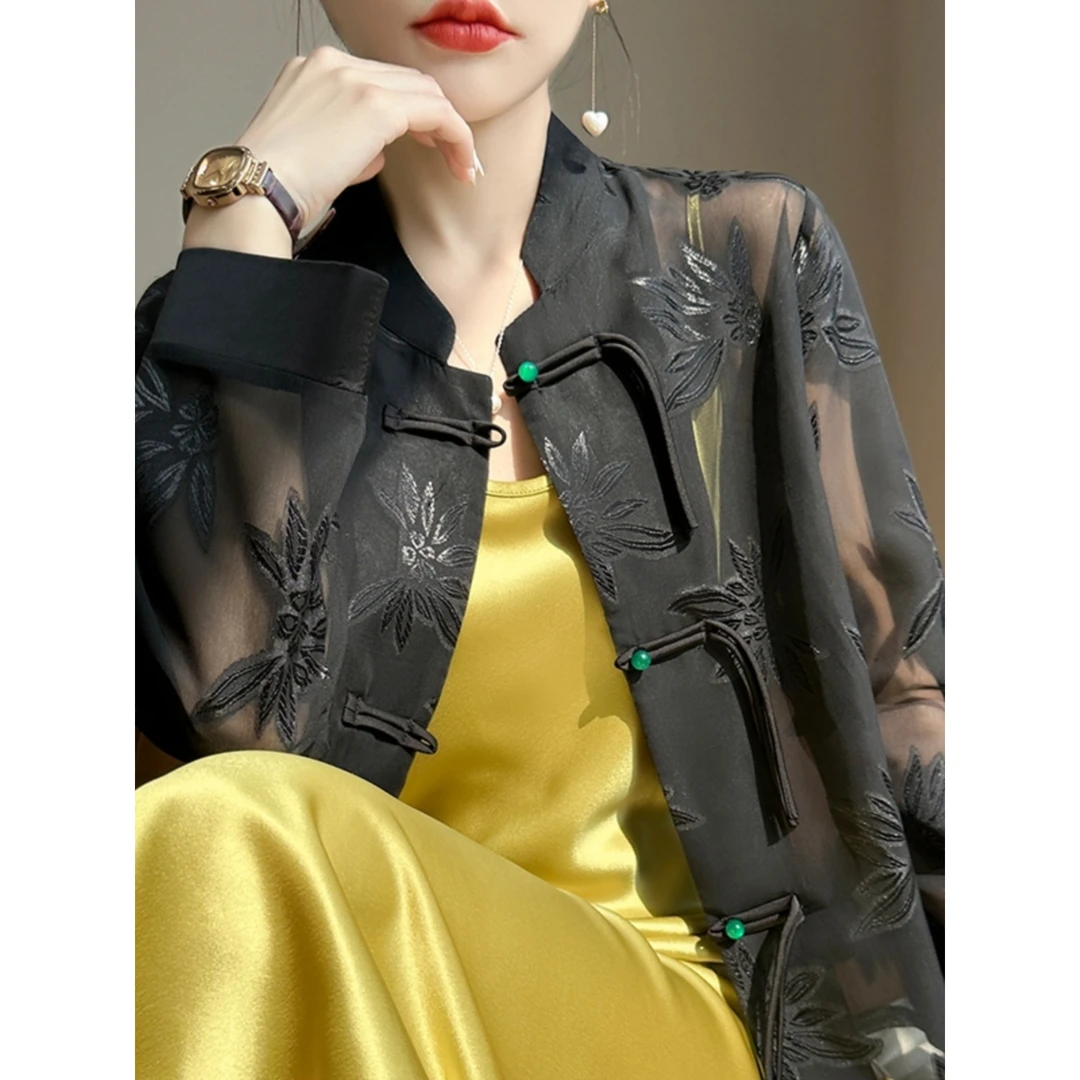 女外套旗袍风配中式宽松2024百搭外搭衫春新国潮衬衫盘扣上衣