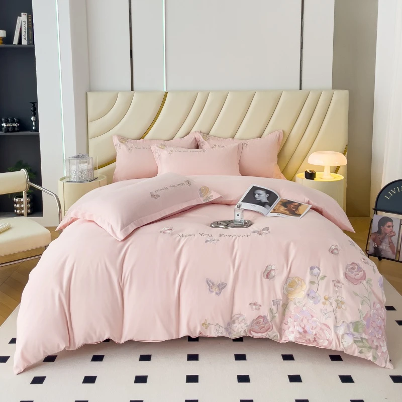 高档加厚磨毛水洗棉刺绣被套四件套居家宿舍四季通用床品四件套