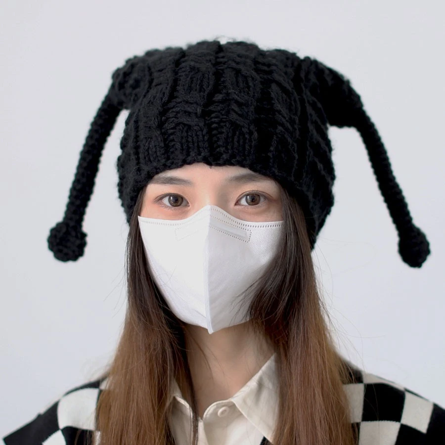 手工编织毛线帽女秋冬保暖日系俏皮包头帽少女可爱搞怪触角针织帽