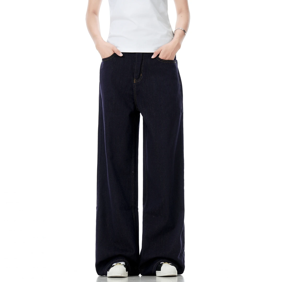 LA17.美式简约蓝色直筒牛仔裤男女宽松阔腿cleanfit长裤子9309