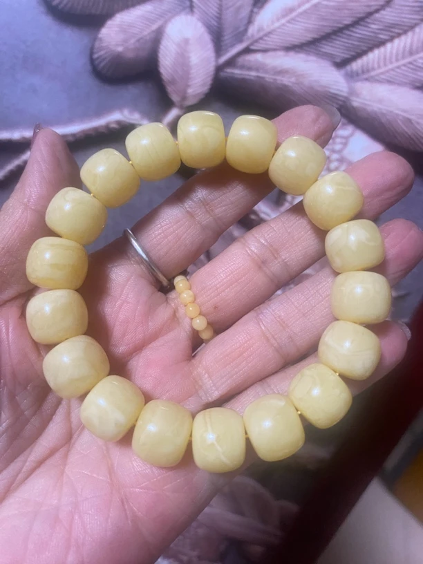 蜜蜡俄白花浓蜡老型手串