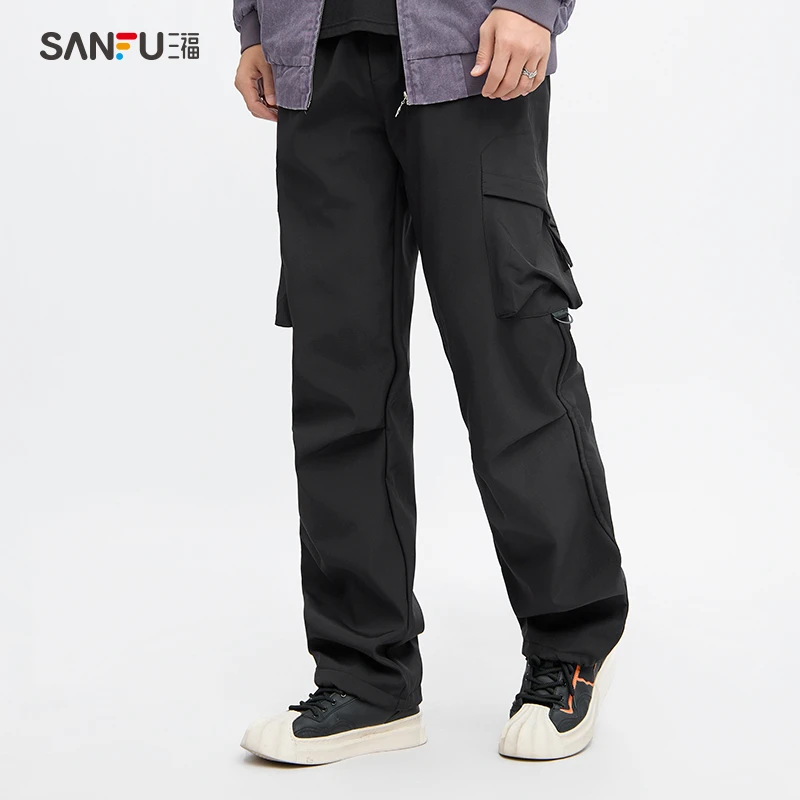 三福优选秋冬男女机能加绒工装伞兵裤抗皱百搭休闲直筒裤496536