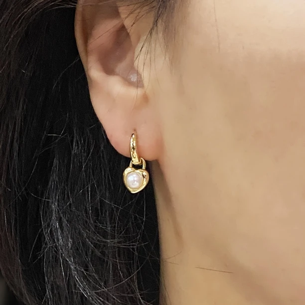 925银耳饰 珍心 气质优雅一款多戴桃心淡水珠耳扣耳环3103430