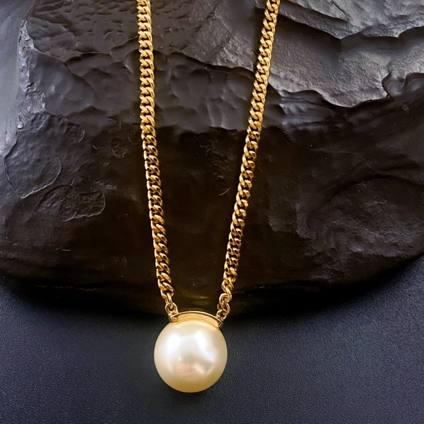 链子925银 欧范时尚个性古巴链仿珍珠项链3000830