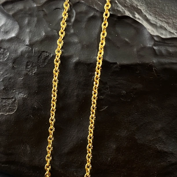 链子925银 时尚简约批花闪O重工素链环环相扣坠链金色单链3001736