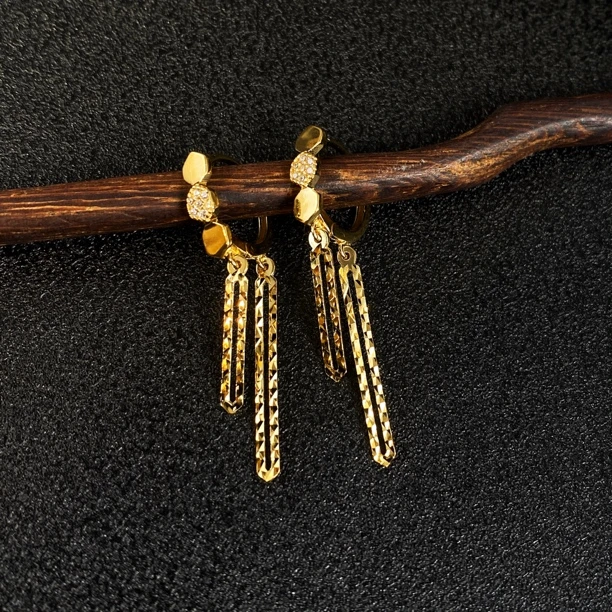 925银耳饰 时尚小众魔方气质金色复古流苏耳环05211235修饰脸型