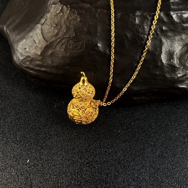 链子925银 国潮古法花丝如意福葫芦项链时尚挂坠金色吊坠3002500