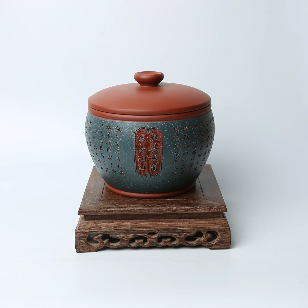 098琢砂刻绘心经 【精品紫砂茶叶罐】精品实用高档储存茶叶罐