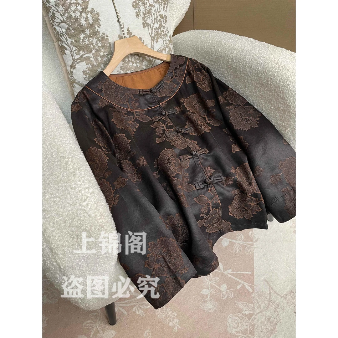 978新中式直襟圆领上衣前短后长侧开叉外套时尚百搭复古气质显瘦