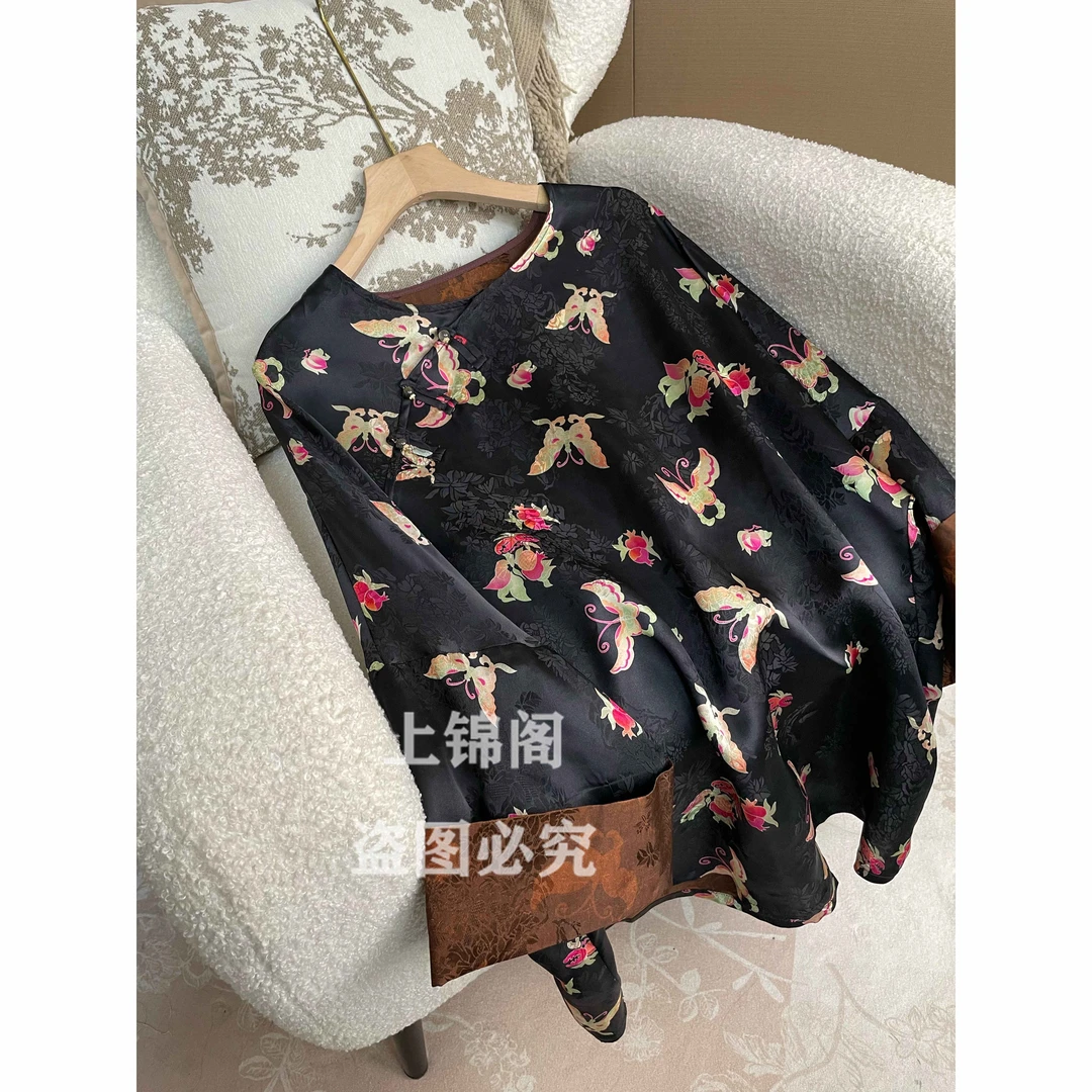 985中国风斜襟盘扣圆领上衣渐蝴蝶气质时尚设计感洋气显瘦百搭-70