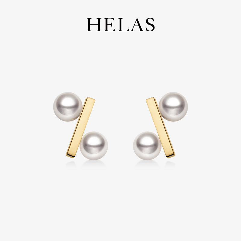 HELAS赫拉百分比系列高亮Akoya海水珍珠耳钉小众个性耳环