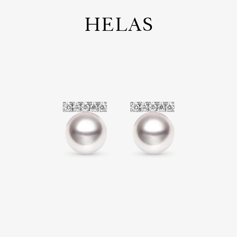 HELAS赫拉音符系列高亮Akoya海水珍珠耳钉气质钻石耳环经典耳饰