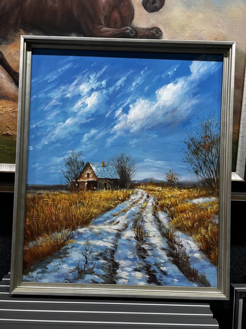 【九炎画坊直播间】50*60   雪地小屋 黄草白云  装饰画