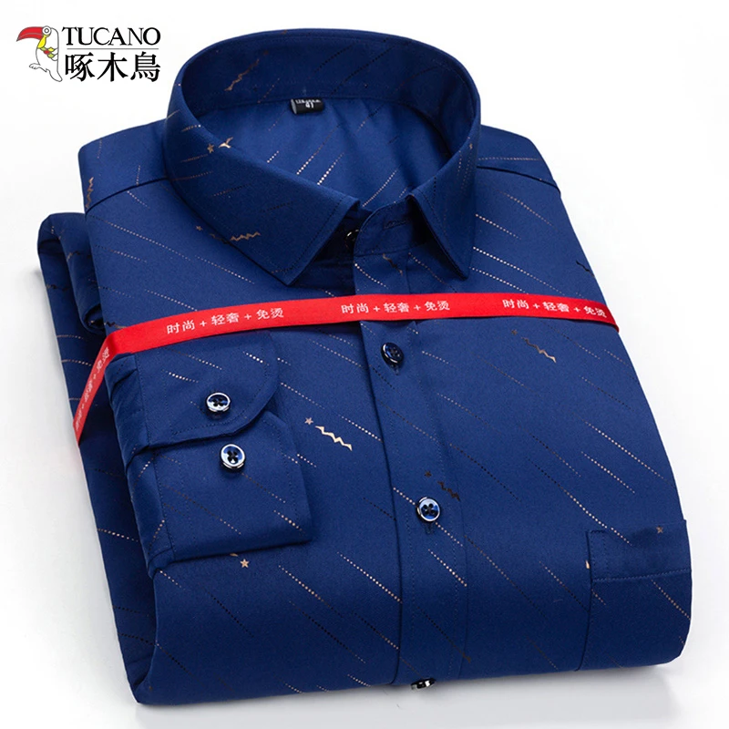 TUCANO/啄木鳥桑蚕丝保暖衬衫男士中年商务休闲冬季保暖衬衣男装
