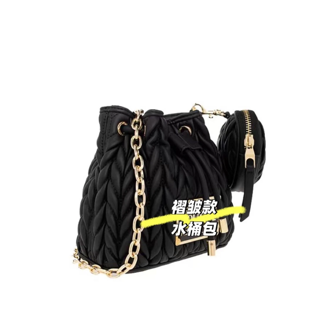 VJC巴洛克风格褶皱水桶包 福袋包经典单肩黑色时尚
