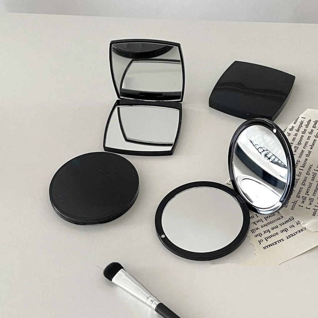 小香随身镜"高级感黑色超薄化妆镜双面补妆小镜子可折叠翻盖款