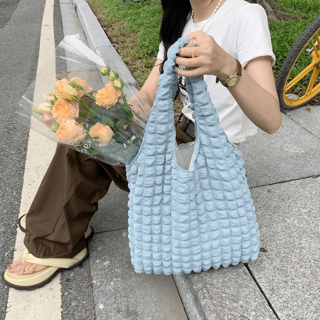ins少女洋气爆款云朵褶皱单肩包清新新款腋下简约泡泡手提包通勤