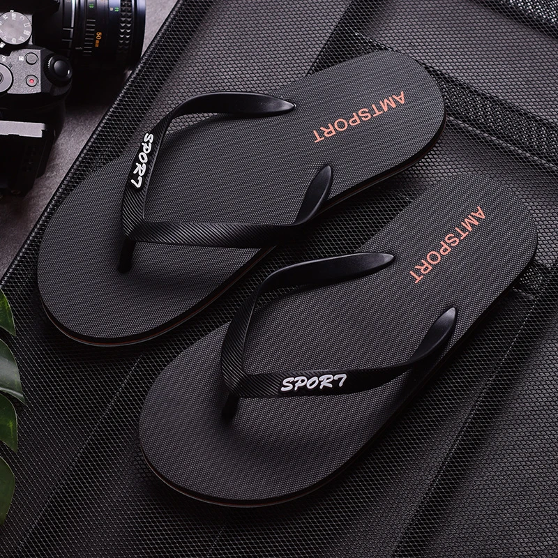 酷路直人字拖男士夏季防滑凉拖鞋男士夹脚潮流橡胶耐磨外穿沙滩鞋