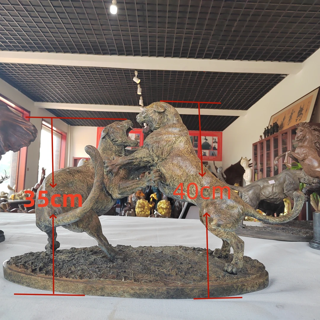 二虎相斗铜雕塑桌面摆件卧室玄关