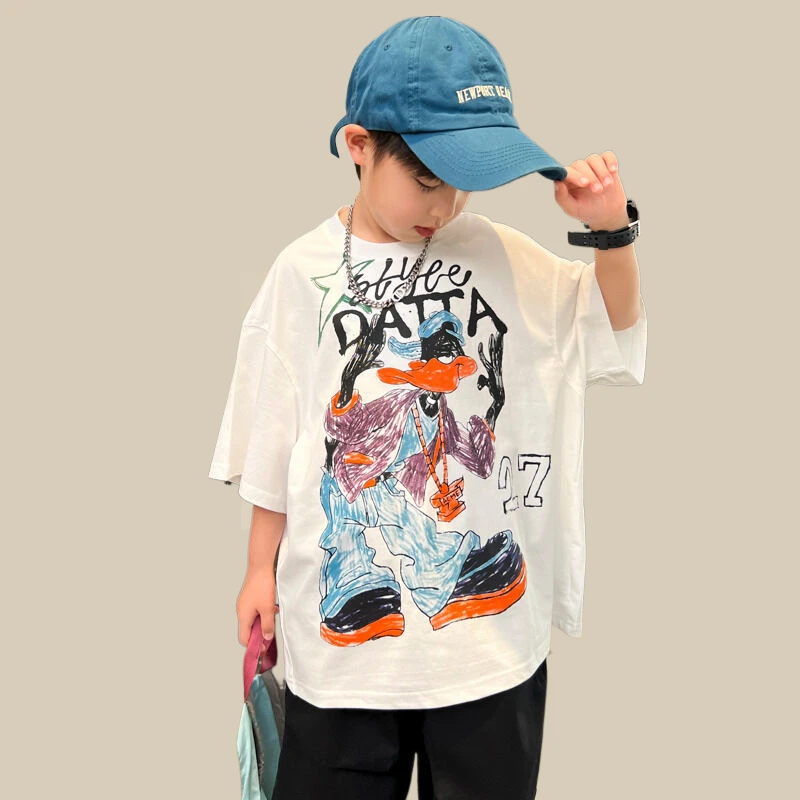 烈童潮流男童夏装百搭t恤中大童韩版宽松衣服儿童夏季帅气半袖T恤