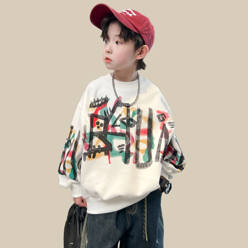 烈童秋冬新款男童中大童韩系洋气时尚卫衣宽松舒适简约款学生上衣