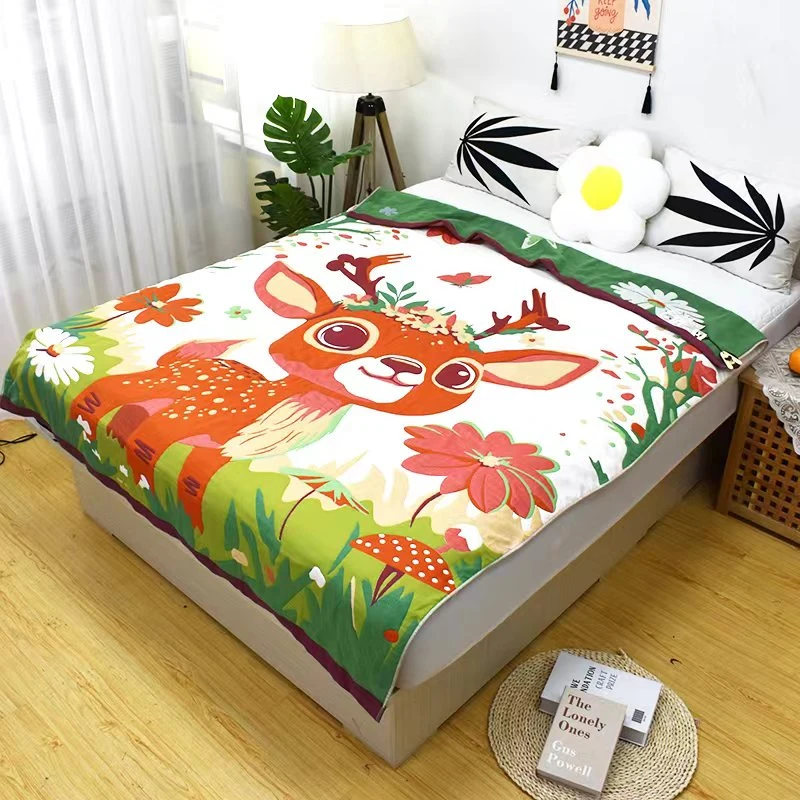 幸福小鹿纯棉纱布加厚浴巾/沙发巾（80x160）