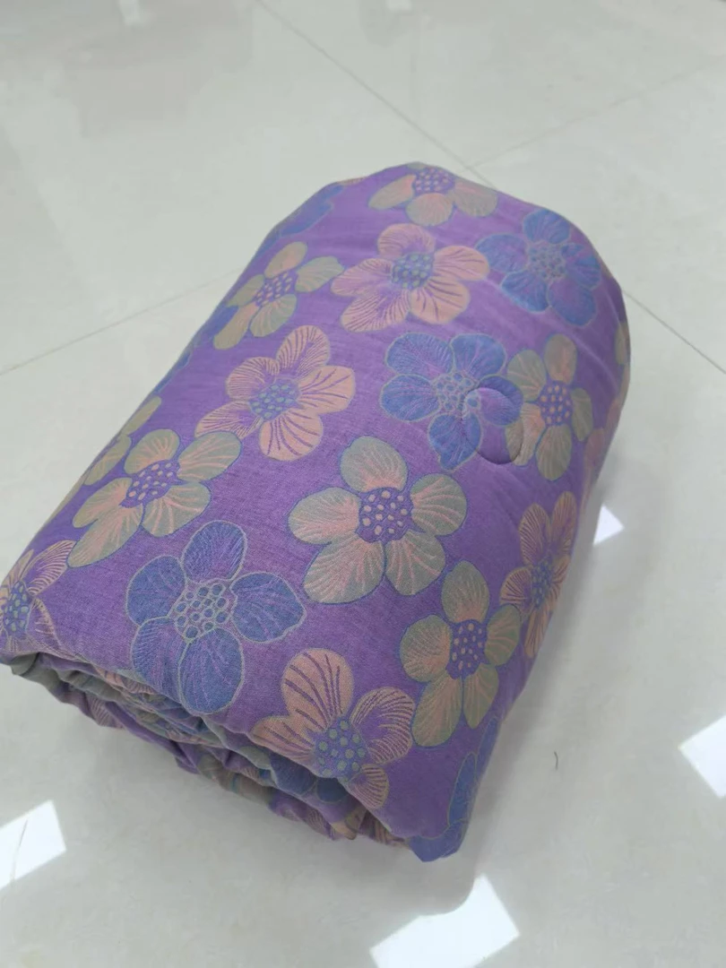 双人加厚紫色花儿朵朵双层纱布被2.0x2.3