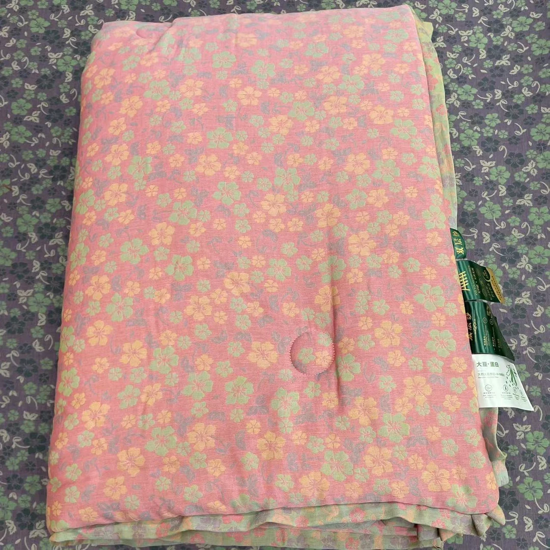 春季新款双层纱粉色小花单人双层纱被（1.5x2.0）