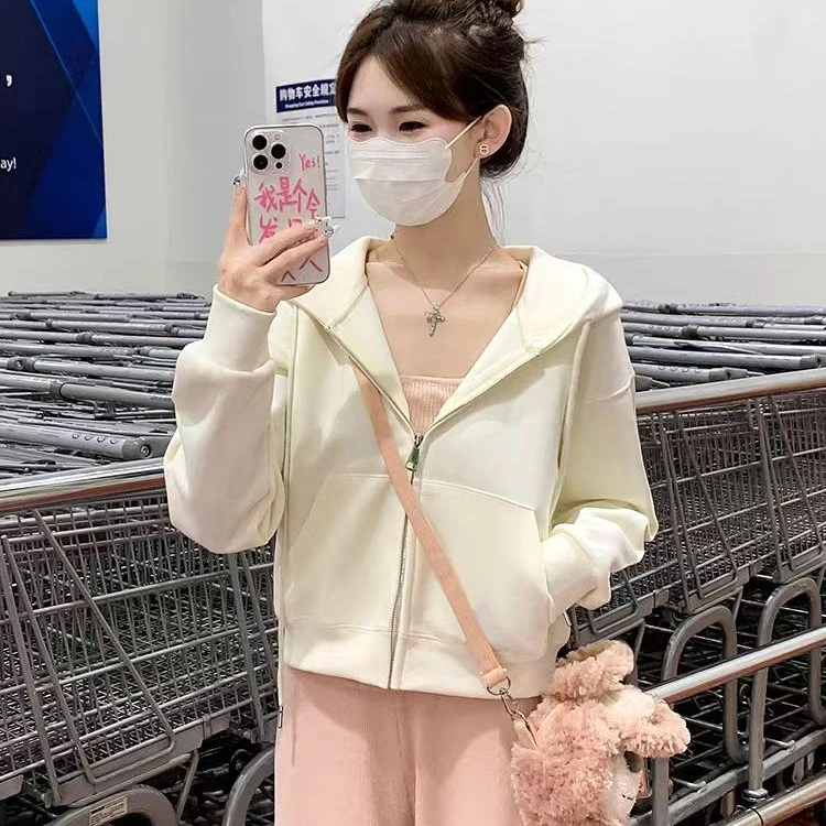 拉链卫衣运动外套女款春秋2024年新款宽松慵懒情侣百搭连帽开衫潮