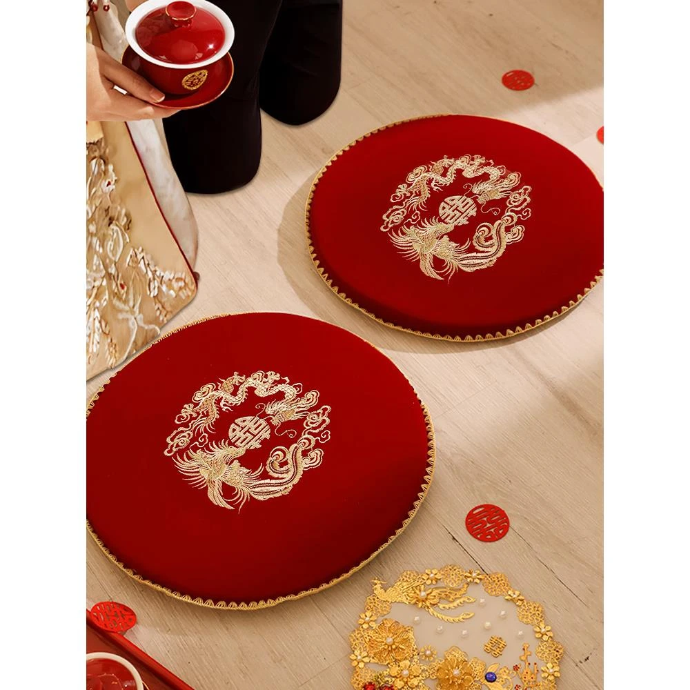 范哲萨喜字跪垫一对结婚用品大全婚礼新娘敬茶改口坐福垫红色坐垫