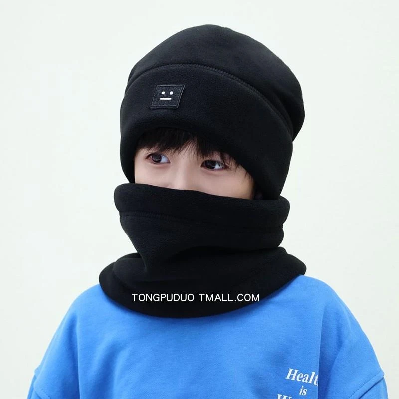 儿童帽子围脖两件套冬季防寒男大童护耳防风帽女童围巾一体套头帽