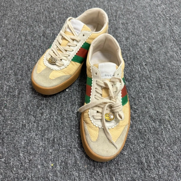 GUCCI/古驰/38.5/G74/黄灰麂皮德训板鞋/95新/