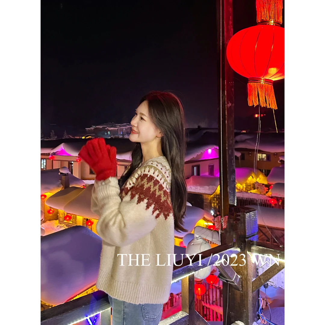 【LIUYI】新年红毛衣~冬季牛角扣圆领氛围感针织毛衣外套312072