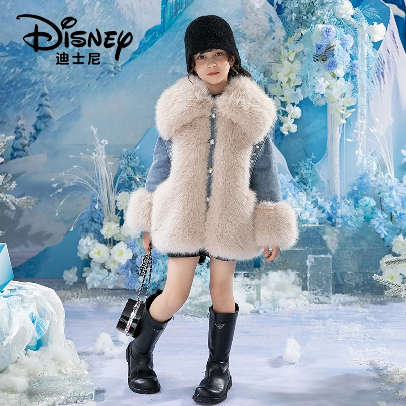 【TQ】Disney/迪士尼冬新款女童日常休闲洋气牛仔毛毛外套XCE4NJ107