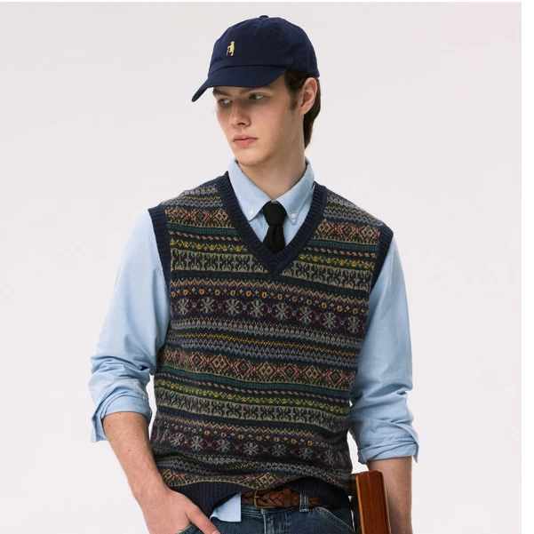 小熊男装2024冬季新款提花针织马甲背心TNKN247801N