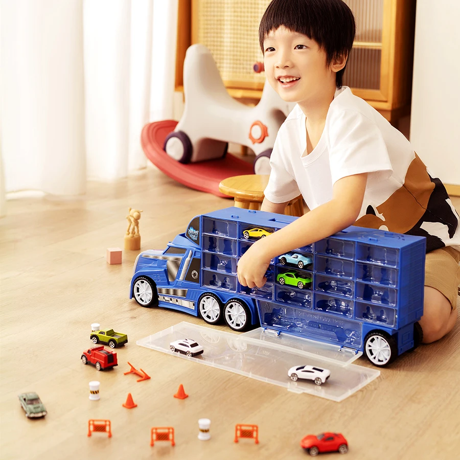 超大号合金货柜卡车儿童玩具男孩小汽车红色/蓝色 924730惯性亲子