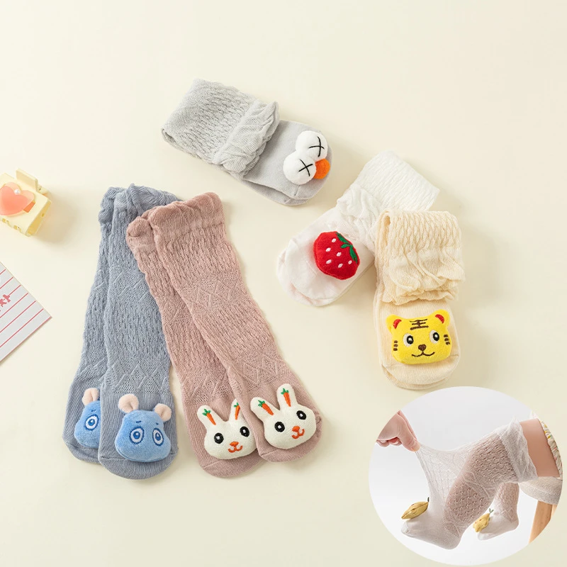 宝宝防蚊袜夏季网眼薄款婴儿长筒袜纯棉卡通新生儿过膝空调袜子