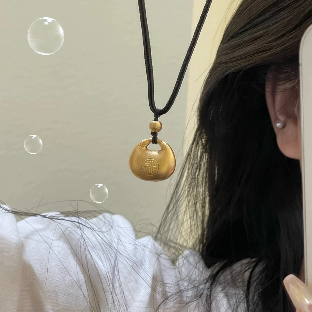 铜合金布艺吊坠 【小胖福】项链吊坠挂坠编绳金色精致实心简约气质