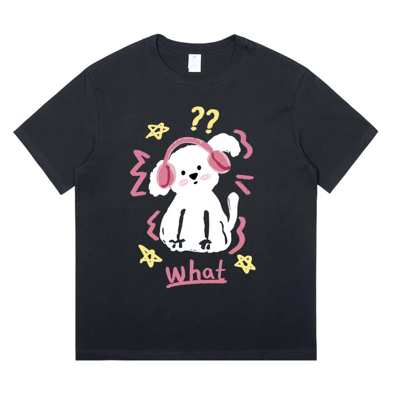 KOSUA纯棉夏季宽松百搭情侣装短袖T恤潮流黑色圆领女生卡通D84