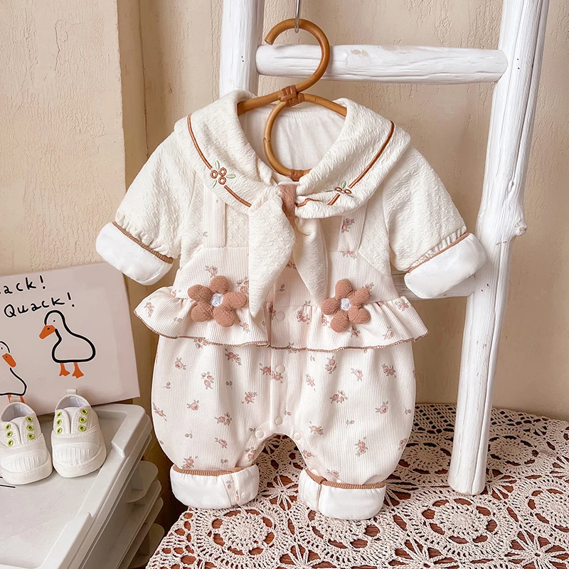 2024新款秋装连体衣新生儿宝宝春秋季超萌洋气衣服满月百天外出服