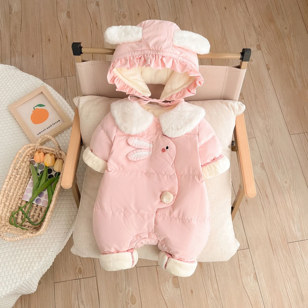 婴幼儿冬季棉服新款女宝加绒加厚连体衣冬款超萌婴幼儿连体衣冬款