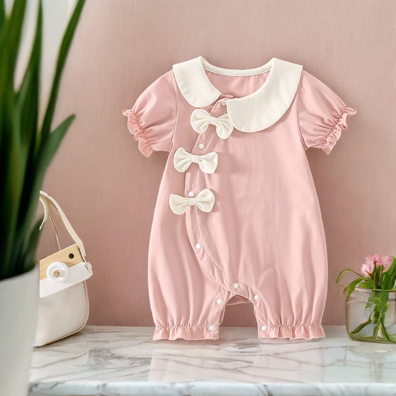 婴儿连体衣夏季薄款短袖超萌洋气公主服新生儿女宝宝满月百天爬服