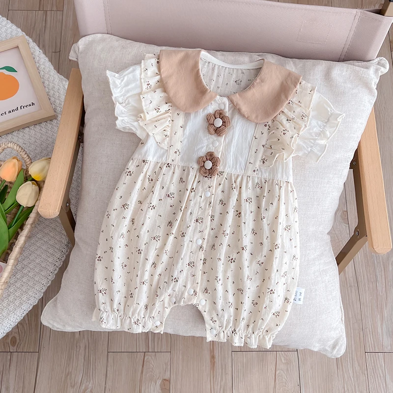 婴儿夏装衣服女宝宝夏款短袖新生儿超萌洋气满月百天哈衣薄款爬服