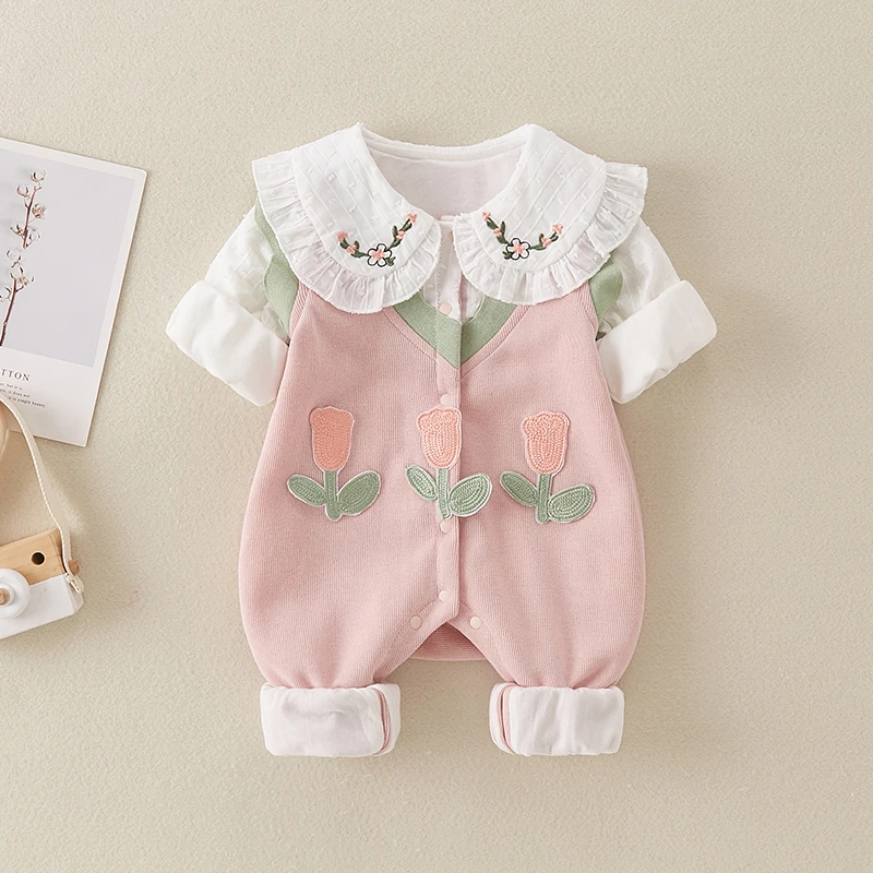 婴儿公主服新生儿秋装连体衣女宝宝超萌洋气满月百天哈衣双层爬服