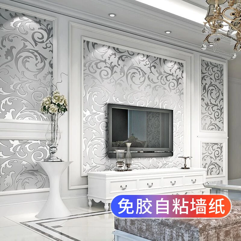 墙纸自粘钩花莨苕叶 加厚卧室客厅自贴家用墙贴纸电视背景墙壁纸