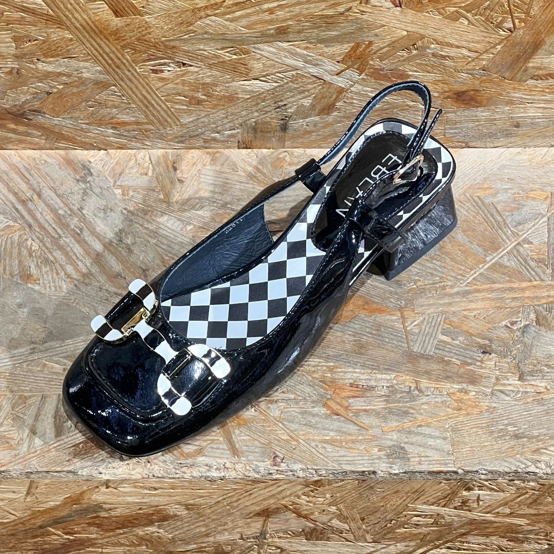 EBLAN/伊伴伊伴时尚复古方头粗跟漆皮凉鞋