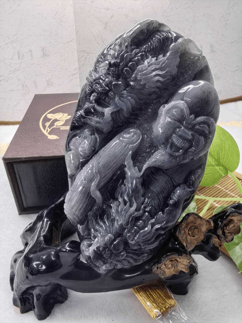 鹿总珠宝 天然和田玉 青花精雕摆件把件 （多样性拍一发一）